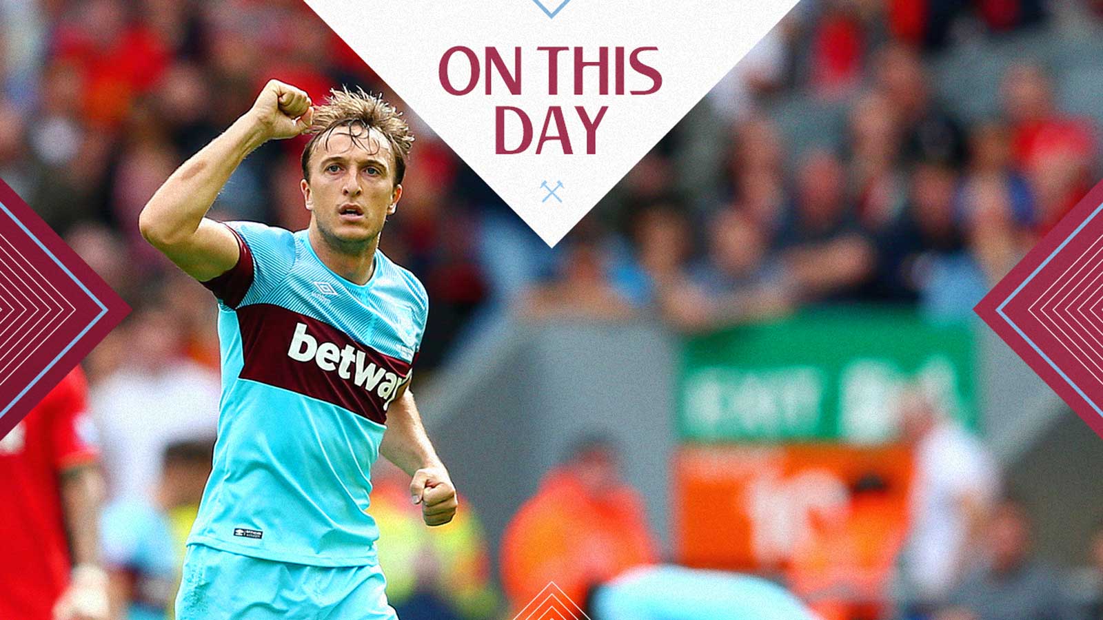 Mark Noble celebrates West Ham's 3-0 win at Liverpool in 2015