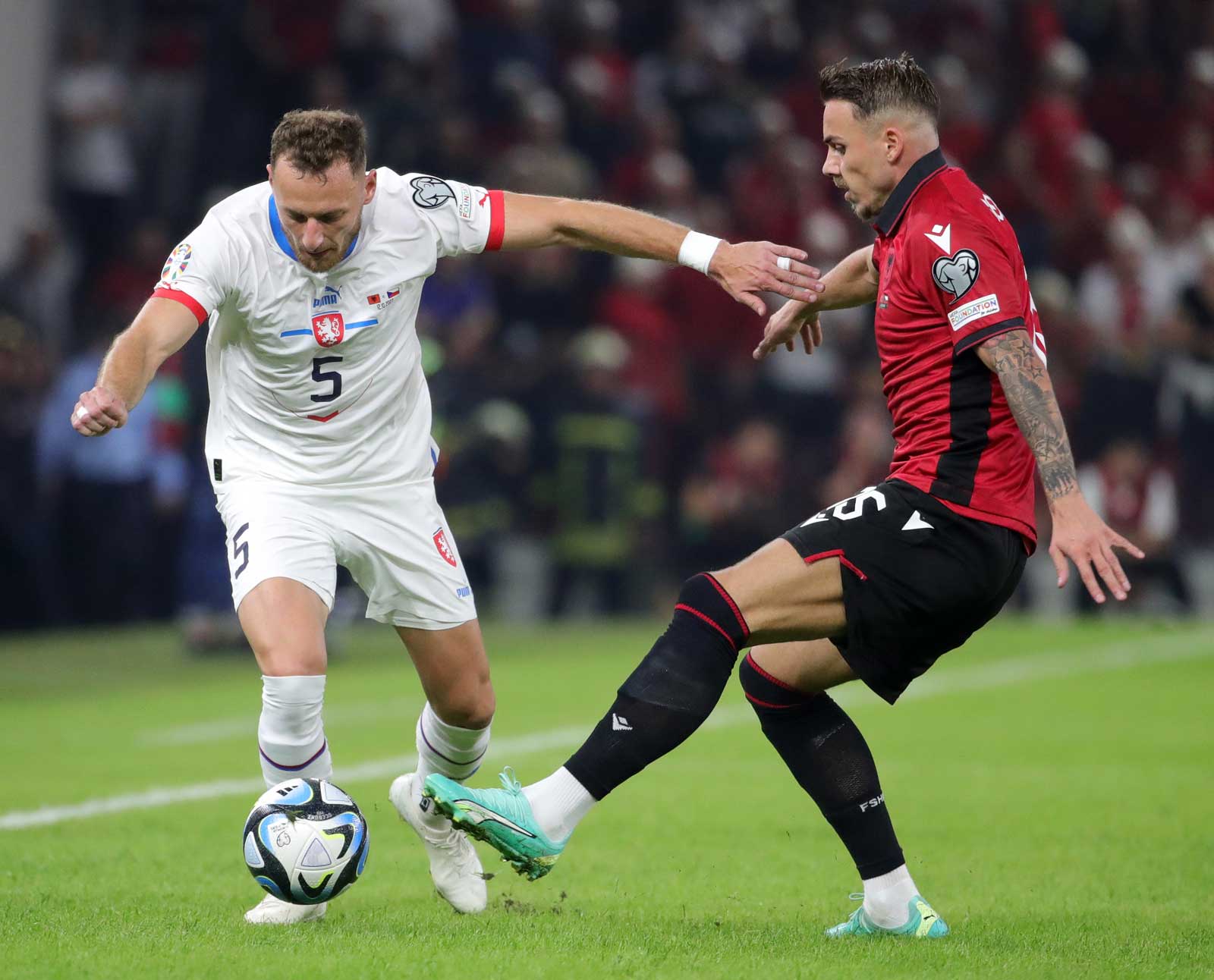 Vladimír Coufal in action for Czech Republic against Albania