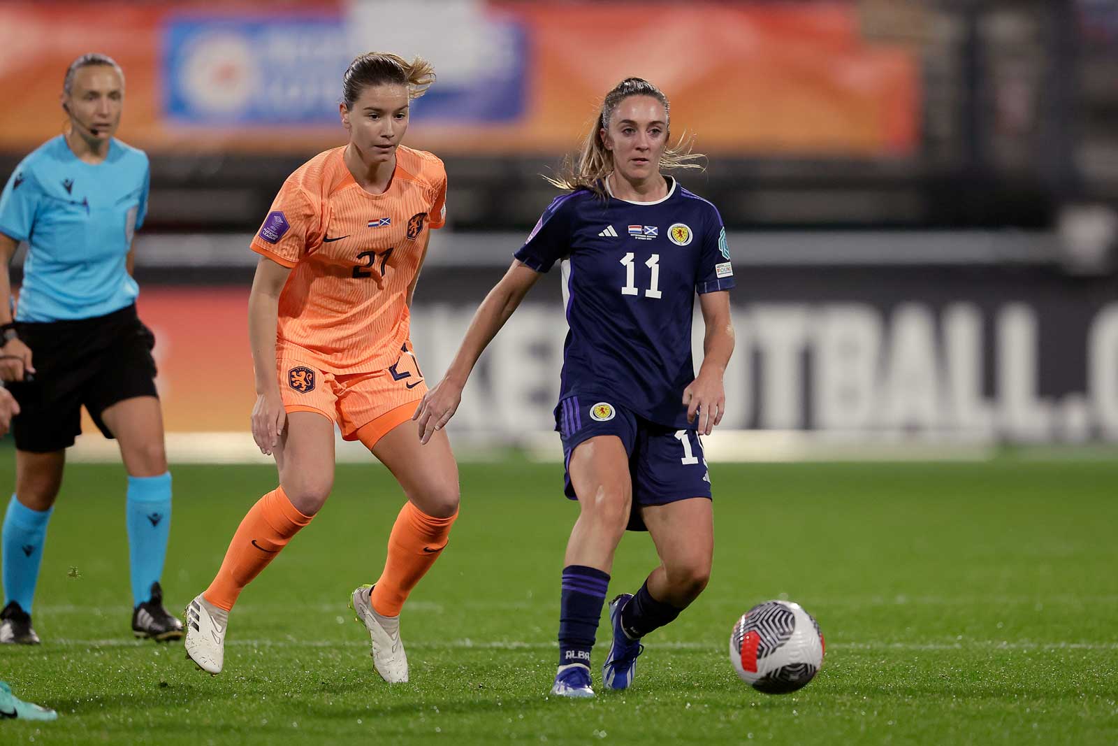Lisa Evans in action for Scotland against Netherlands