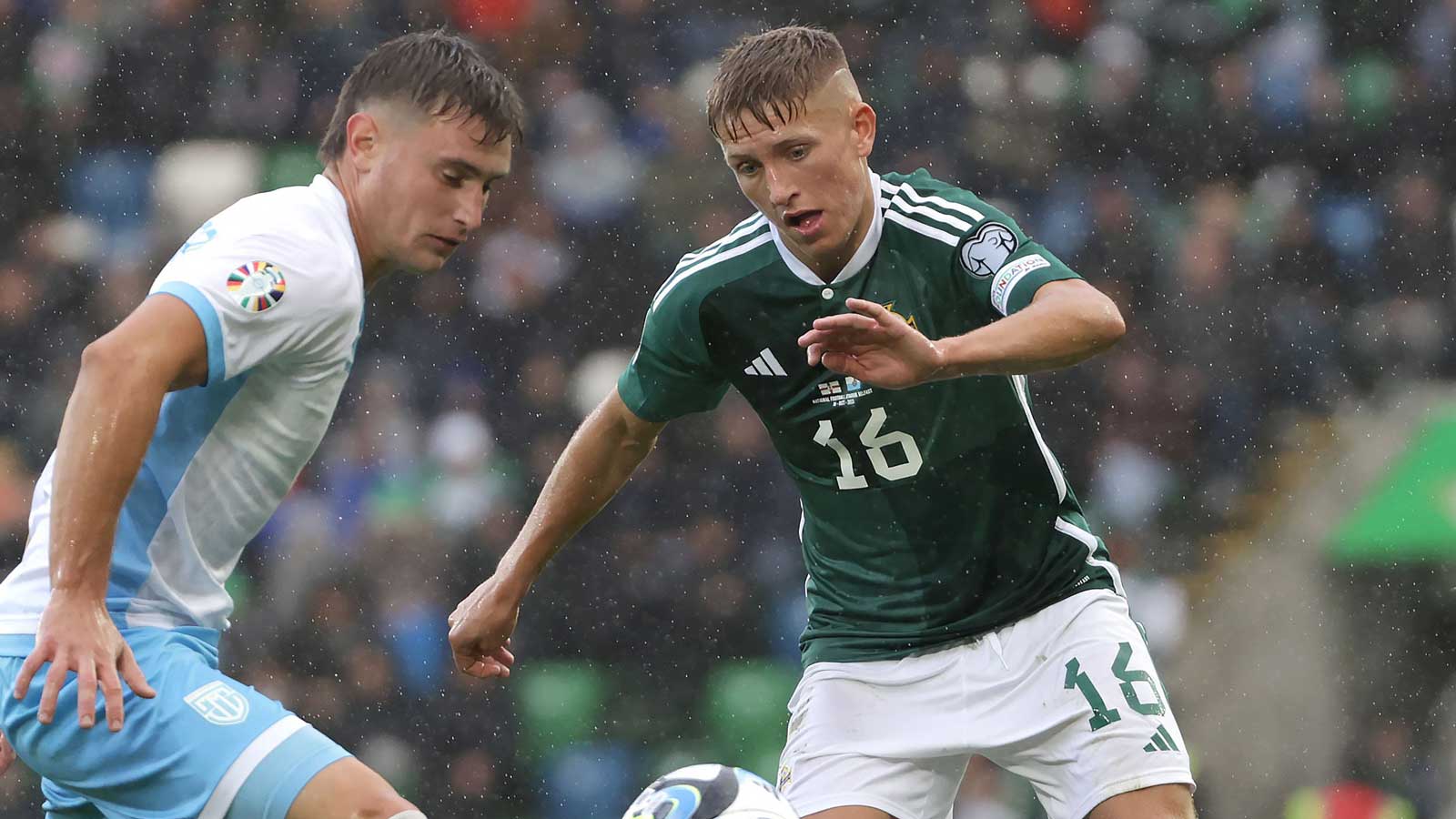 Callum Marshall in action for Northern Ireland against San Marino