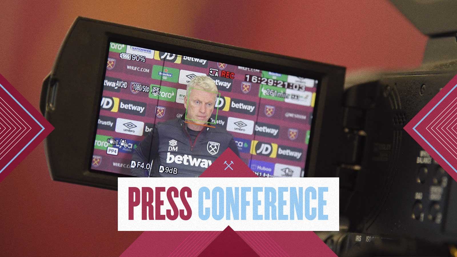 David Moyes on a camera's video screen at a press conference