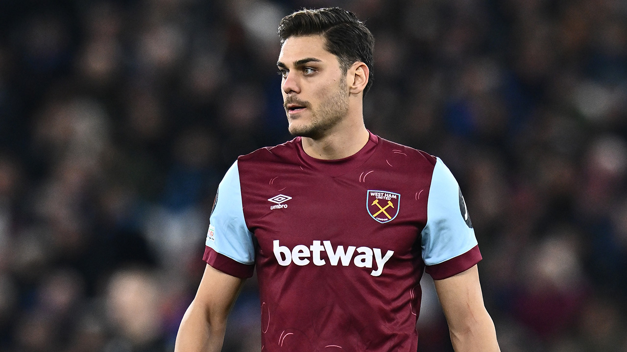 Mavropanos in action for West Ham against Olympiacos