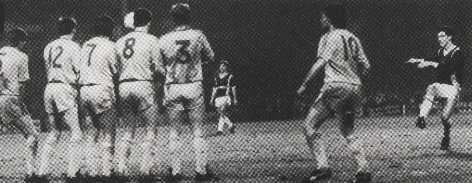 Tony Gale scores a free-kick against Liverpool in the League Cup in November 1988