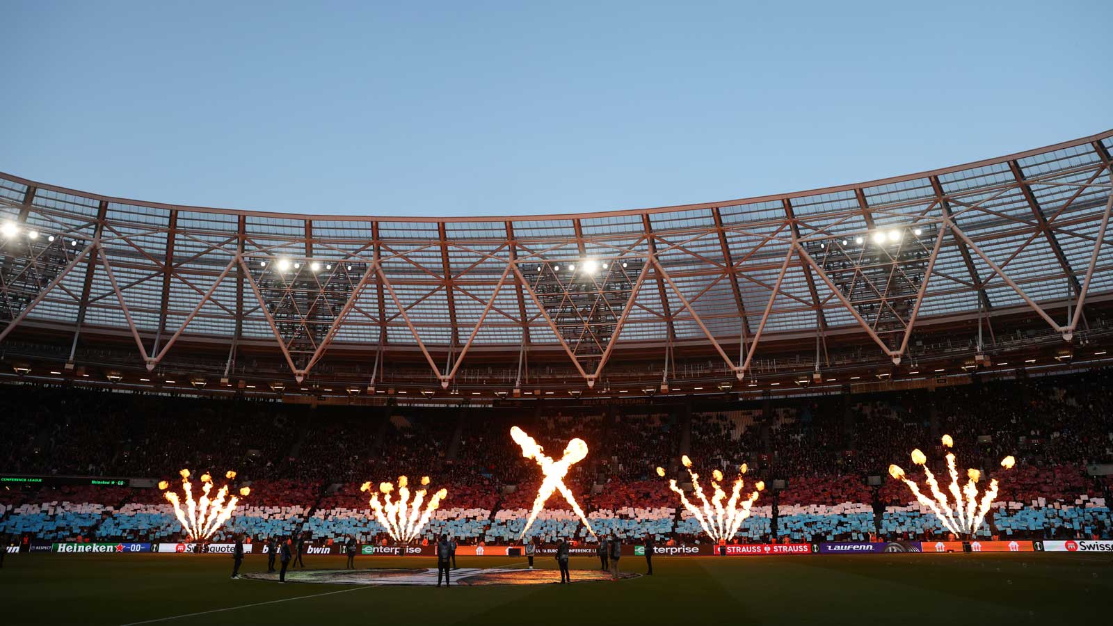 A pre-match pyro display at London Stadium