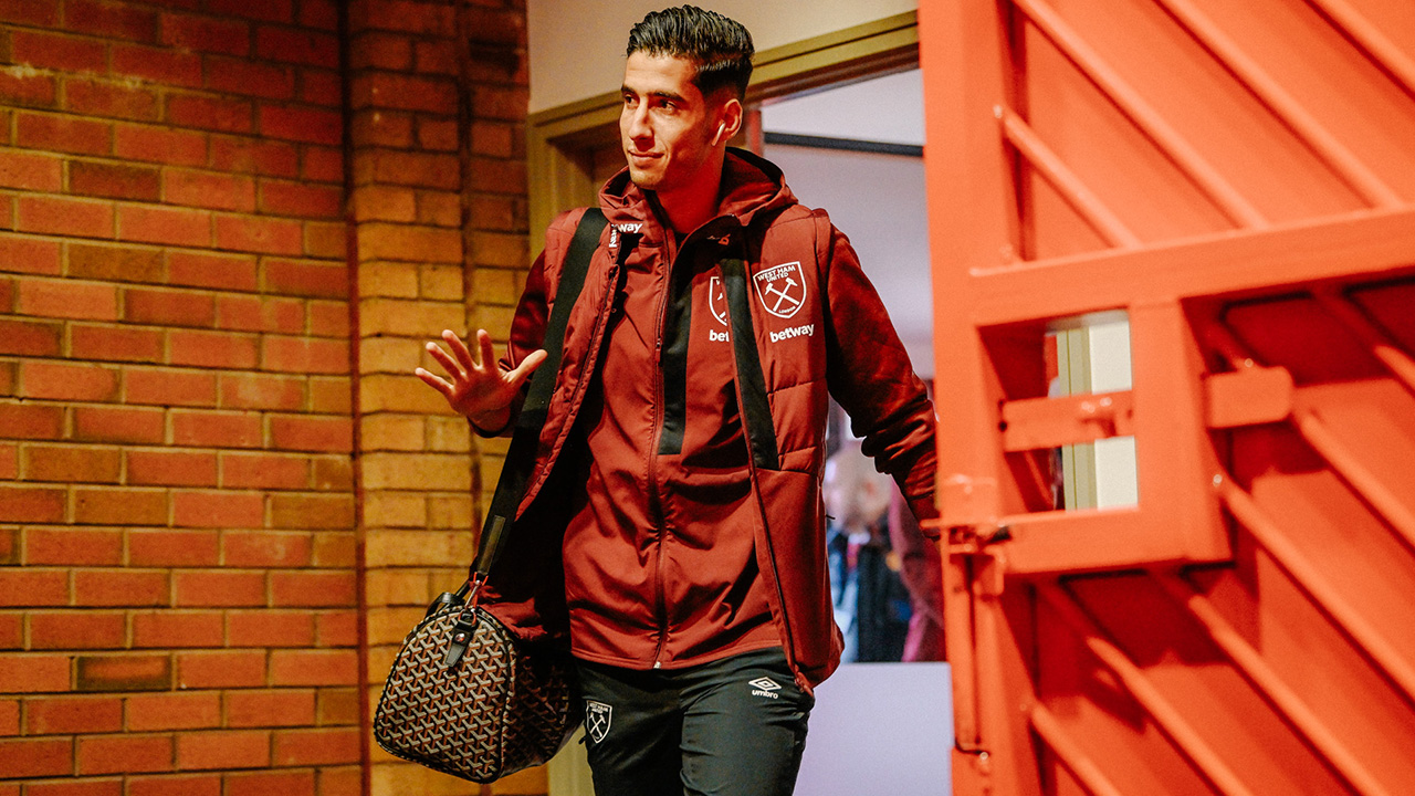 Nayef Aguerd arrives at Old Trafford