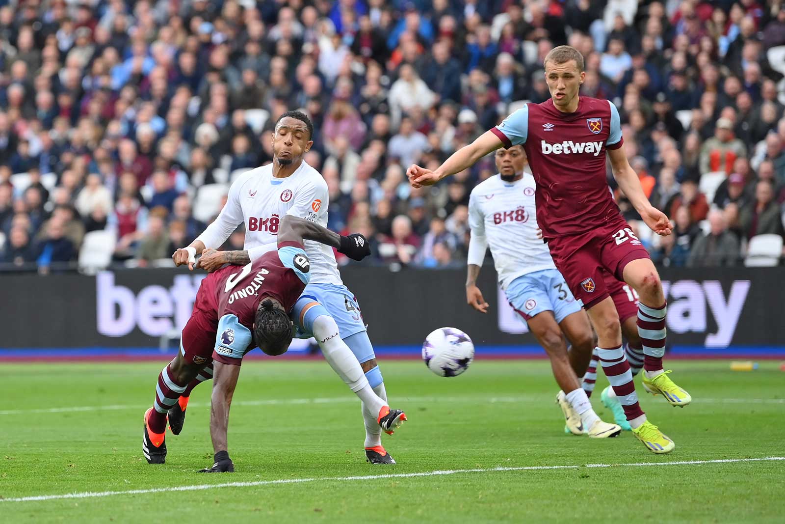 Michail Antonio scores against Aston Villa