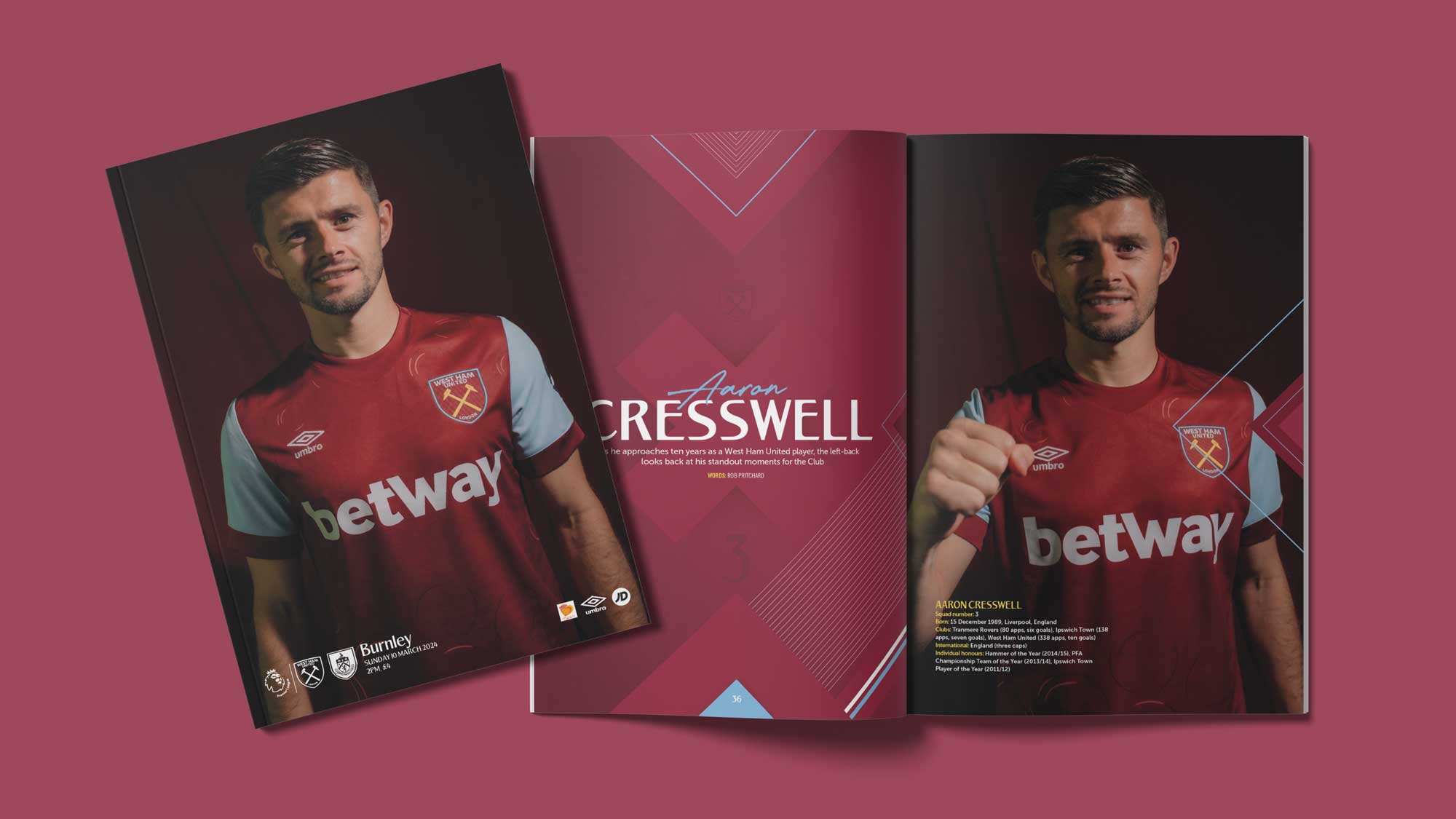Cresswell programme cover v Burnley March 2024