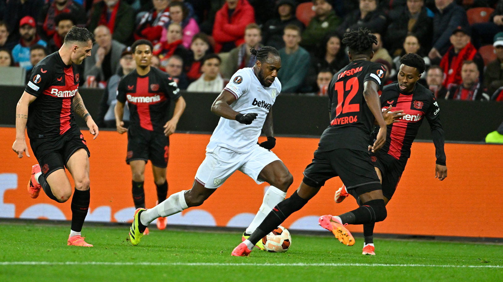 Michail Antonio in action against Bayer Leverkusen