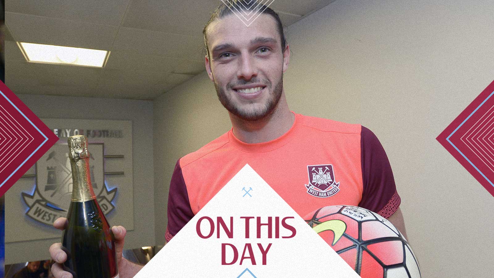 Andy Carroll celebrates his hat-trick against Arsenal in April 2016