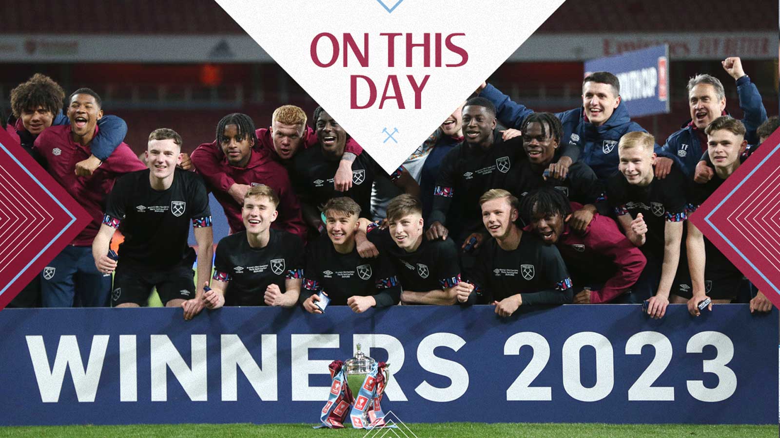 West Ham United U18s celebrate winning the FA Youth Cup in 2023