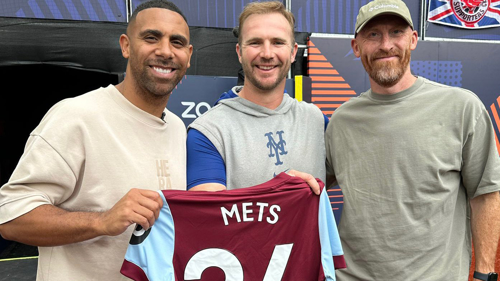 Anton Ferdinand and James Collins with New York Mets star Pete Alonso