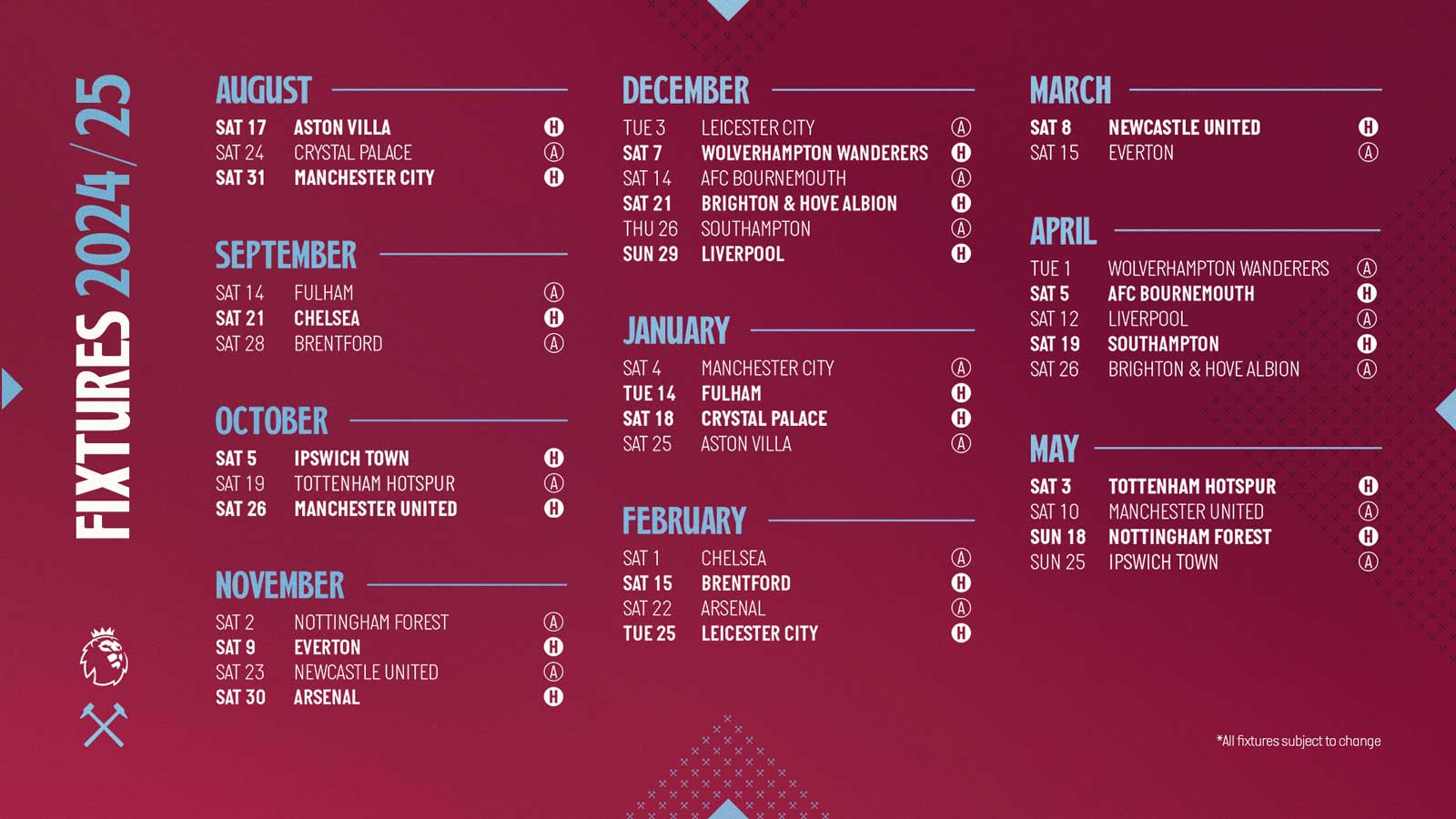 2024/25 fixtures