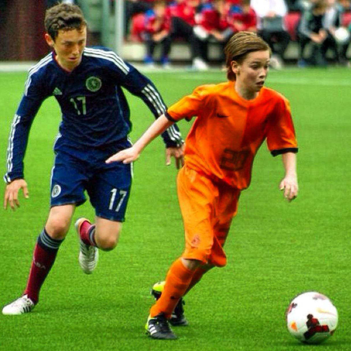 The midfielder in action for Scotland U14s in the Netherlands