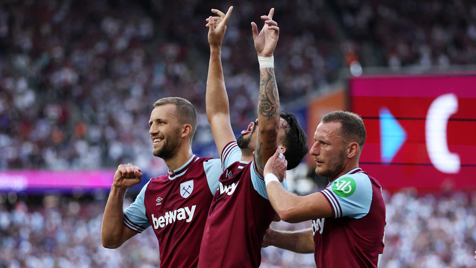 The Hammers celebrate their goal against Bournemouth