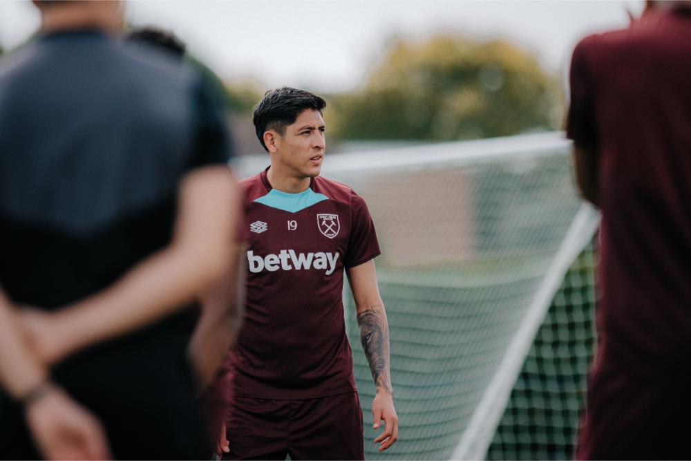 Edson Álvarez in training at Rush Green