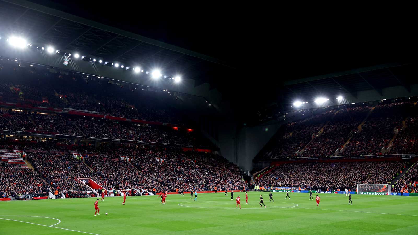 Liverpool's Anfield Stadium at night