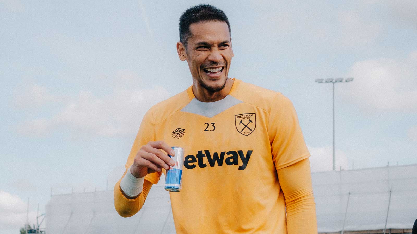 Alphonse Areola holds a can of Red Bull