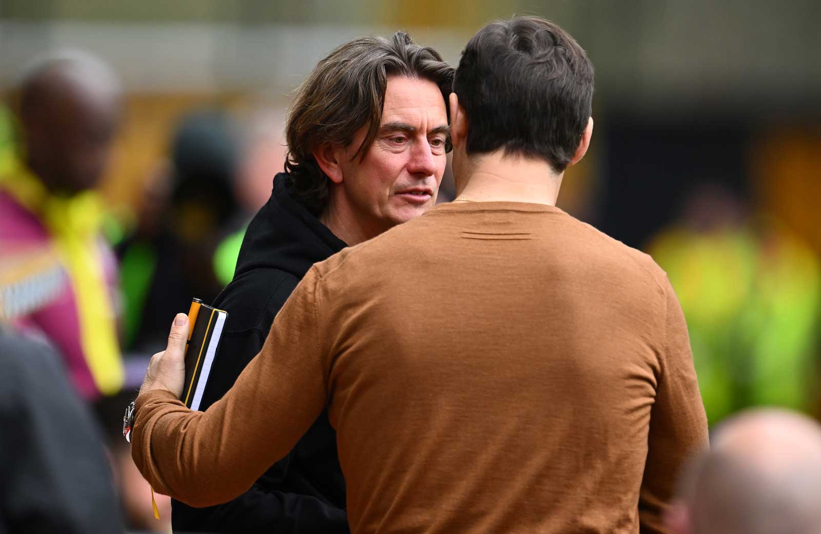 Julen Lopetegui greets Brentford boss Thomas Frank