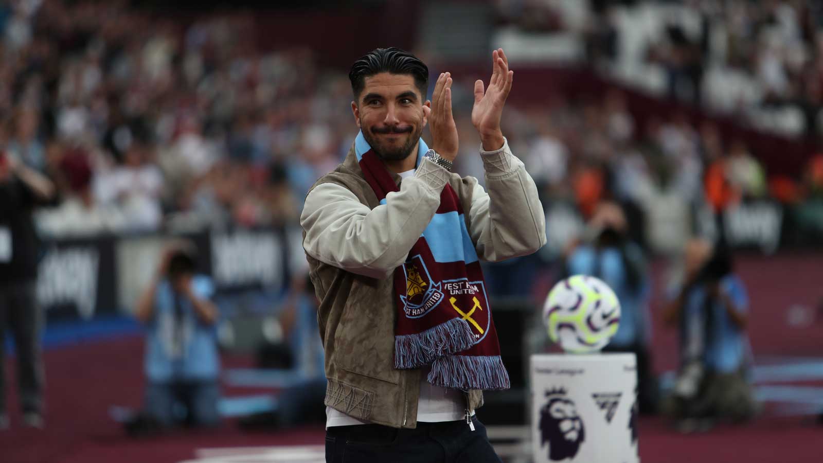 Carlos Soler is introduced to the London Stadium crowd at the game against Manchester City