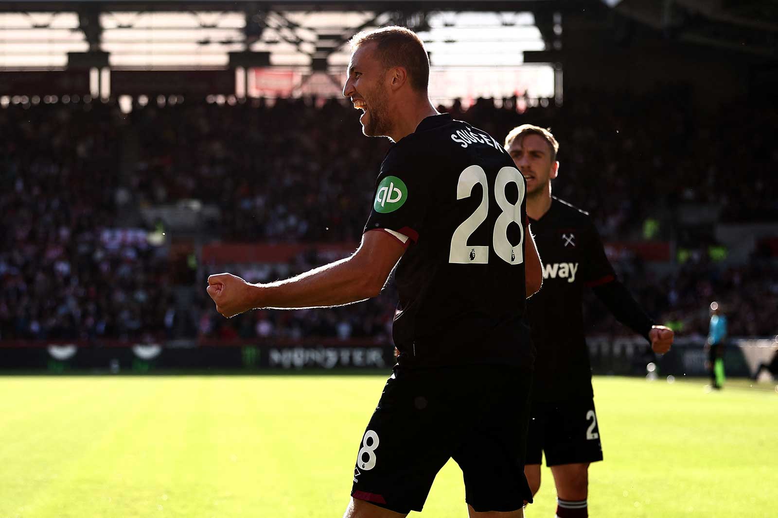 Tomáš Souček celebrates his equaliser at Brentford