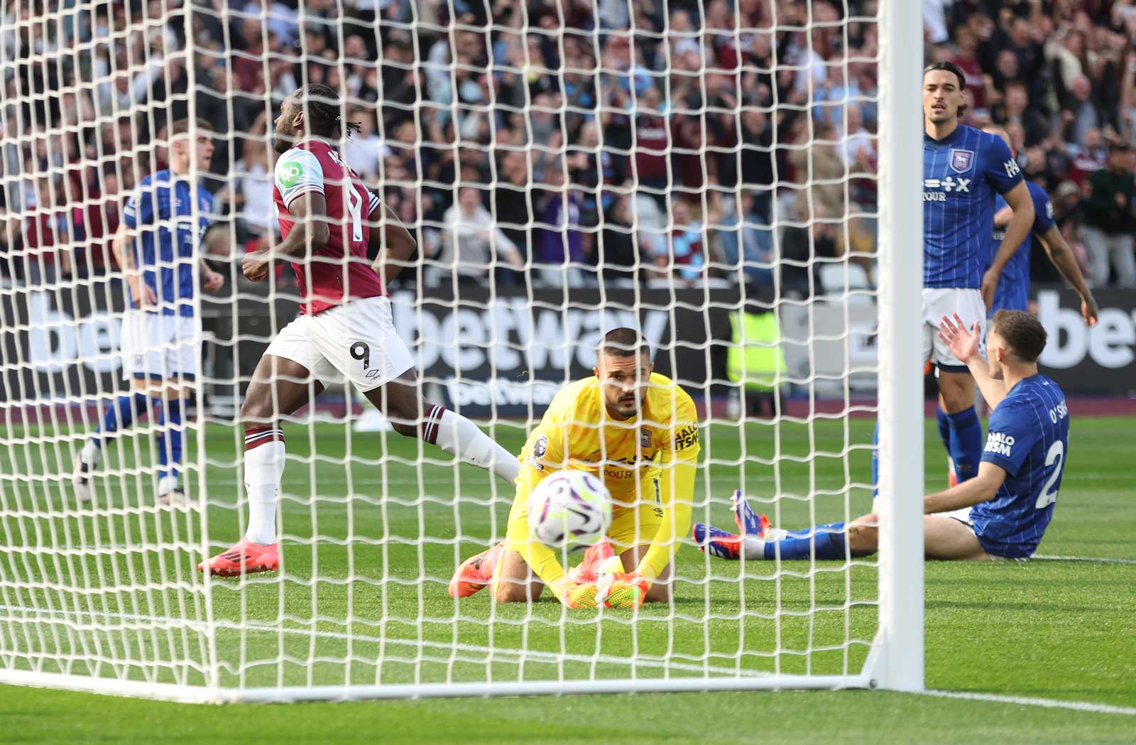 Michail Antonio scores against Ipswich