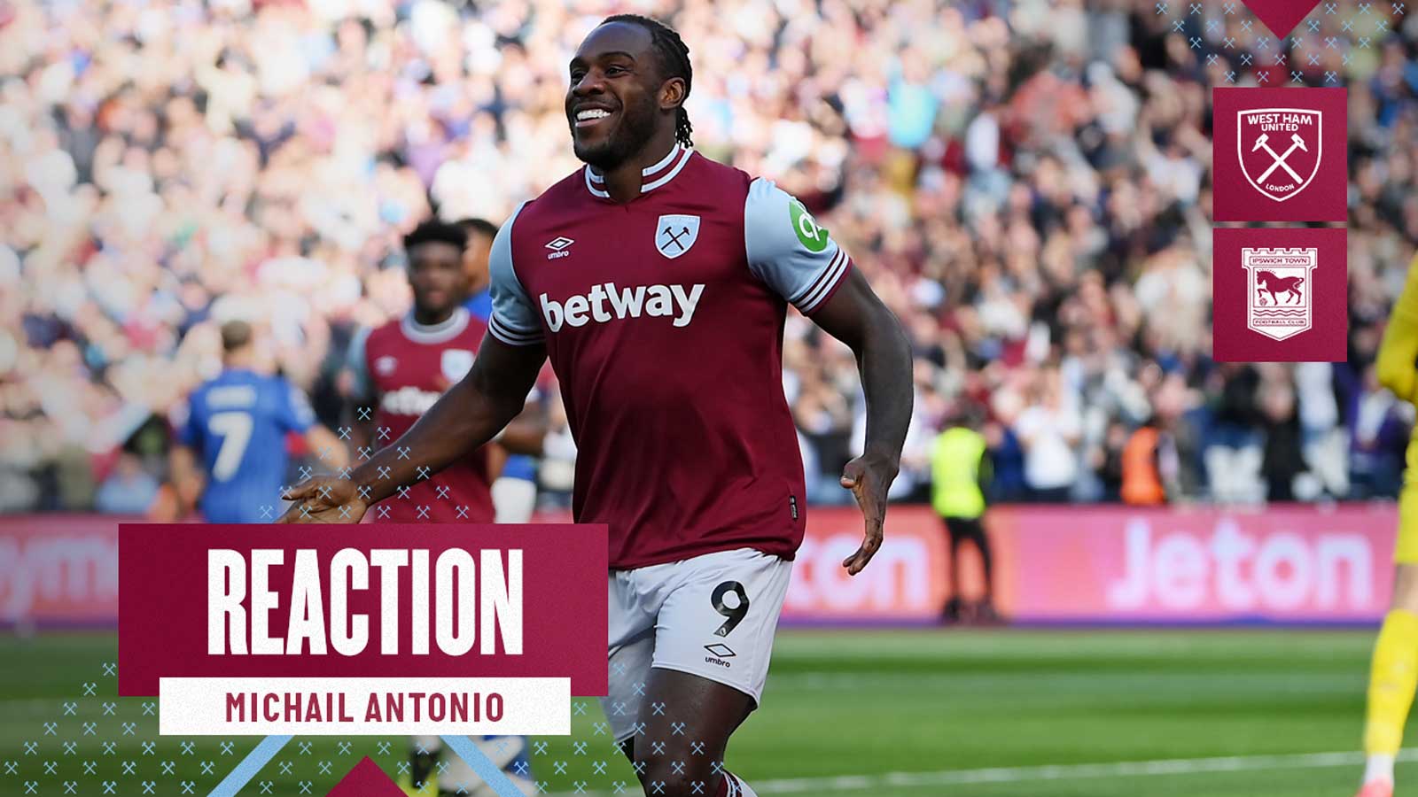 Michail Antonio celebrates his goal against Ipswich