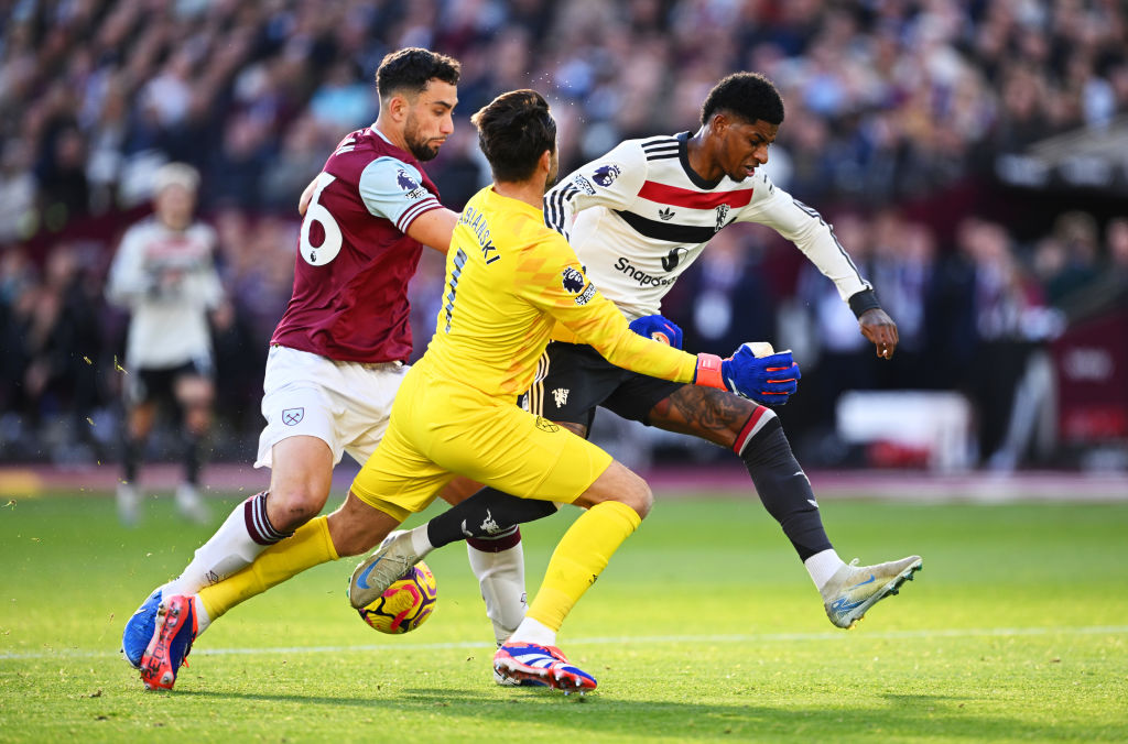 Maximilian Kilman challenges Marcus Rashford