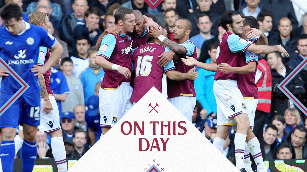 Sam Baldock celebrates scoring against Leicester City