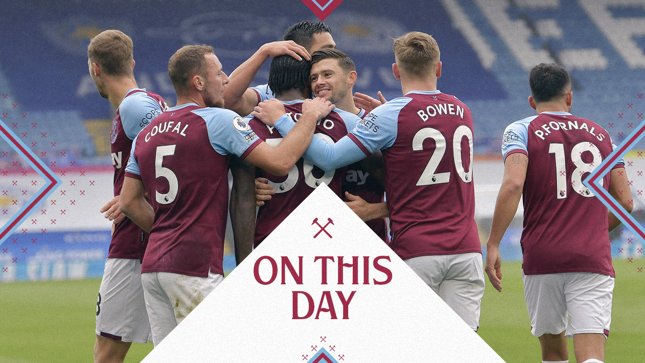 The Hammers celebrate at Leicester in October 2020