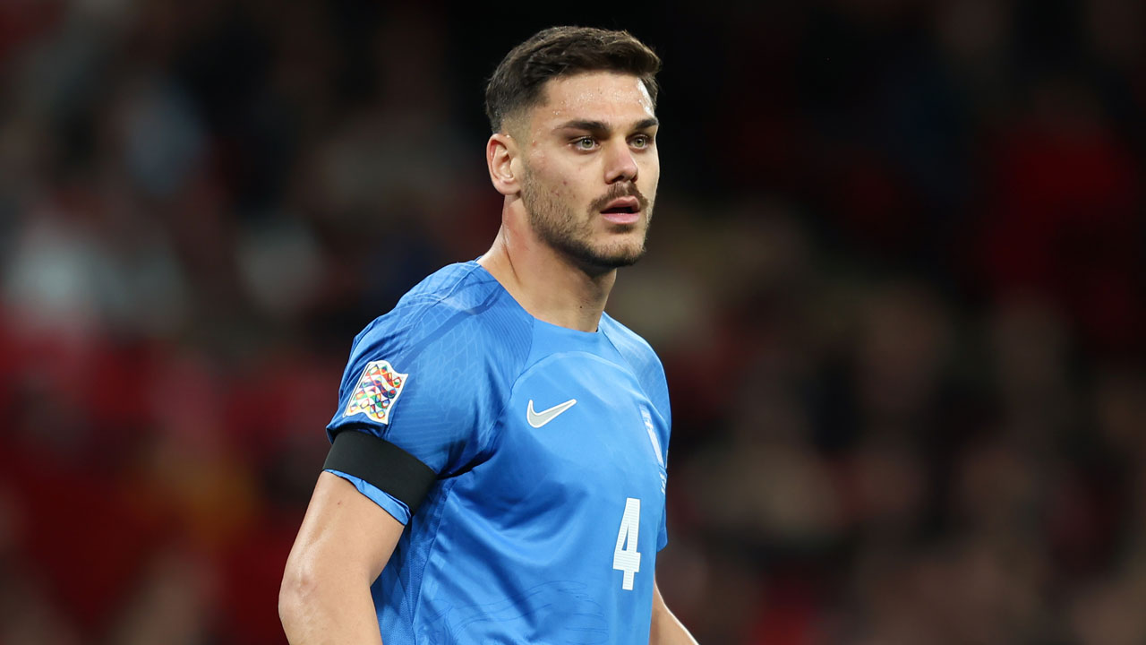 Dinos Mavropanos in action for Greece