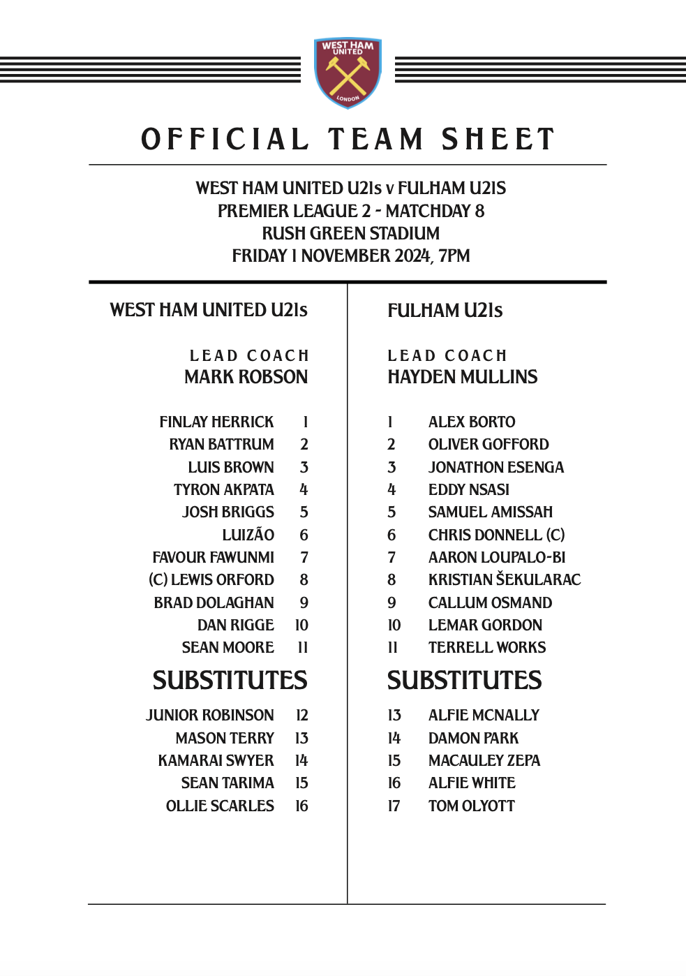 Teamsheet