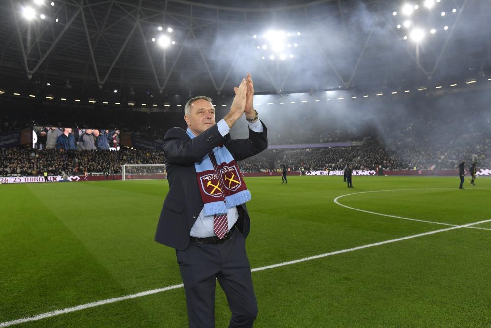 Ludek Miklosko applauds the Hammers fans before kick-off against Liverpool