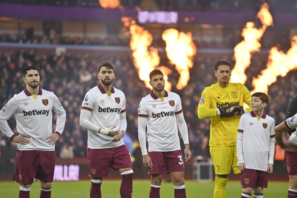 The Hammers line-up at Villa Park prior to kick-off