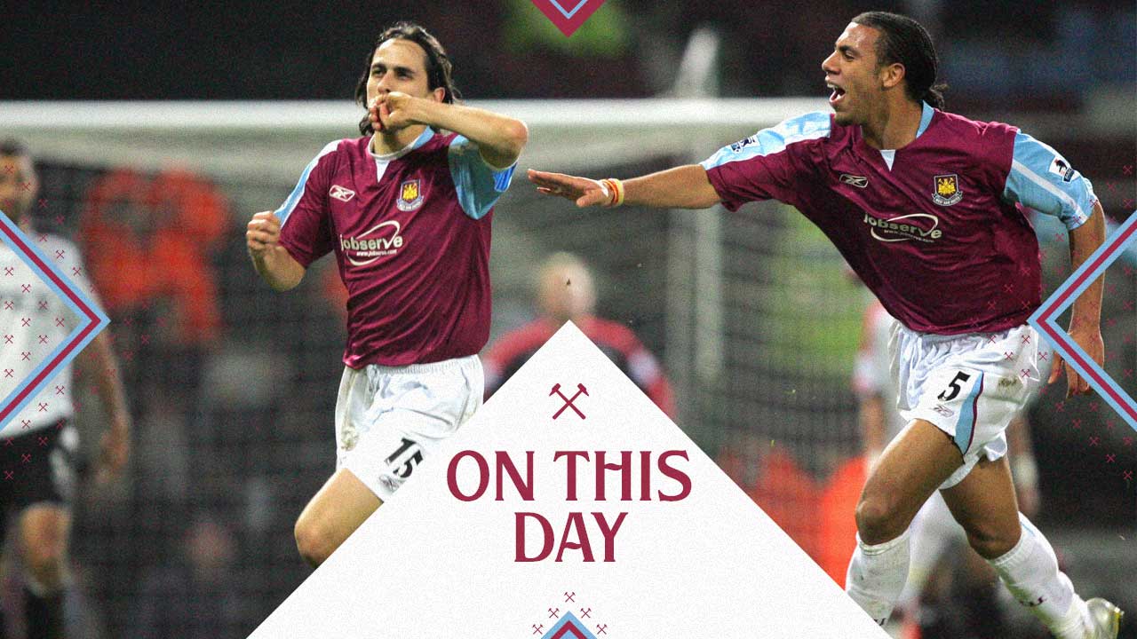 Yossi Benayoun celebrates scoring against Fulham in January 2006 with the first goalscorer from the game, Anton Ferdinand