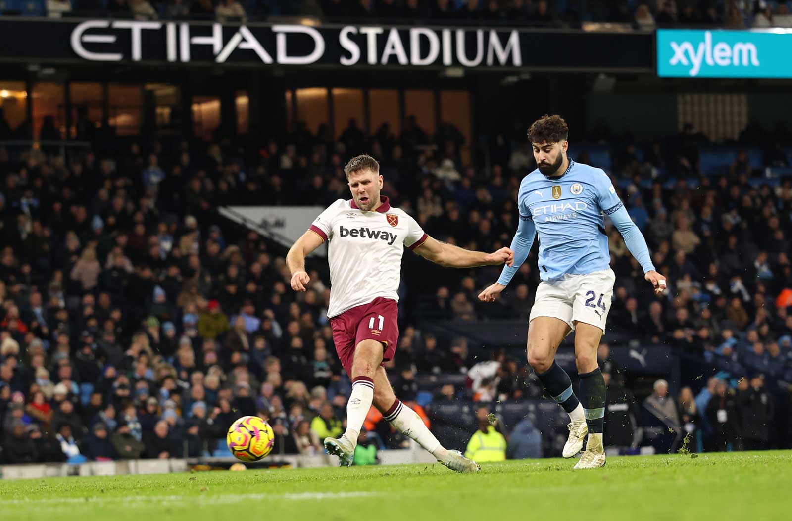 Niclas Füllkrug scores the Hammers' consolation goal at Manchester City