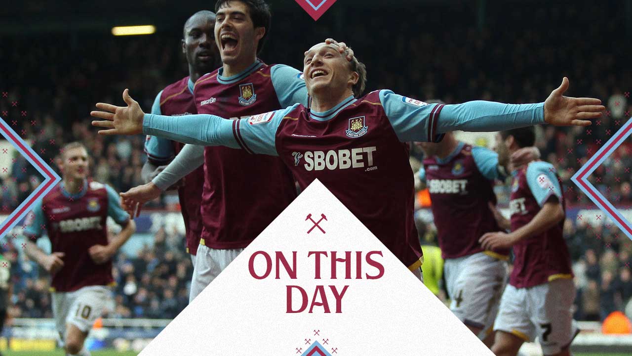 Mark Noble celebrates scoring against Nottingham Forest in January 2012