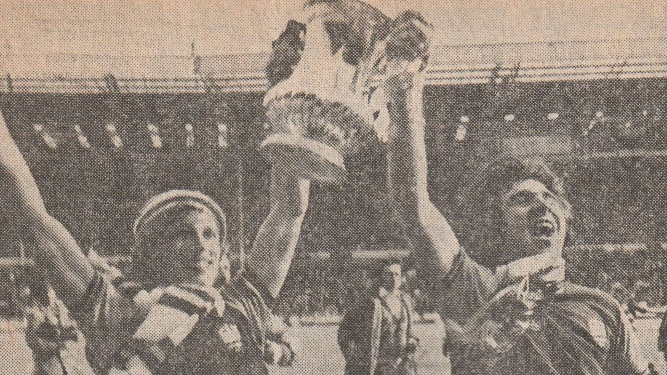 Parading the FA Cup with match-winner Alan Taylor