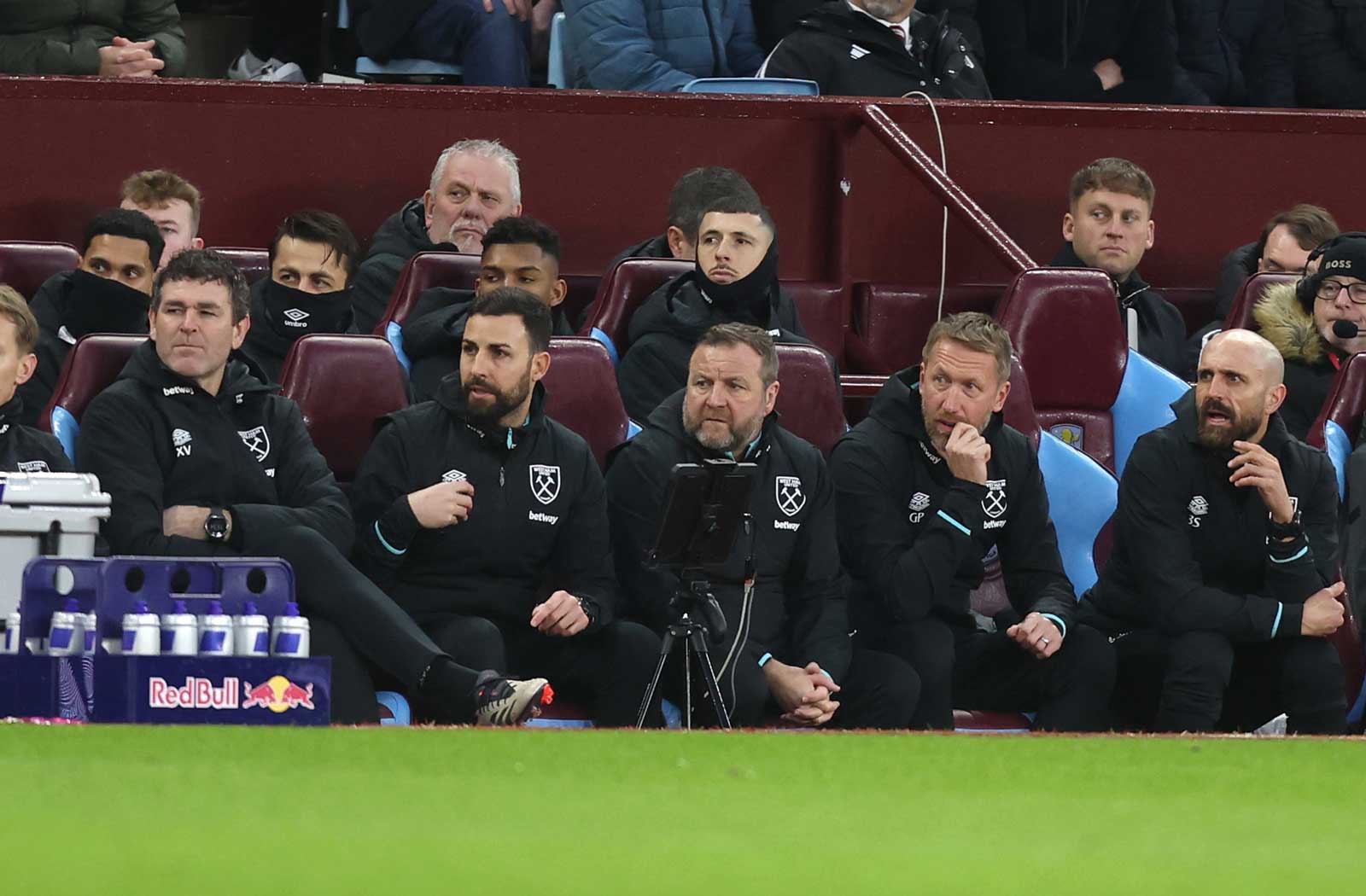 Graham Potter watches from the bench at Aston Villa