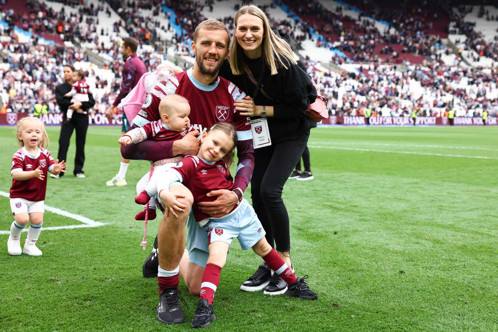 Tomas Soucek and his family at London Stadium