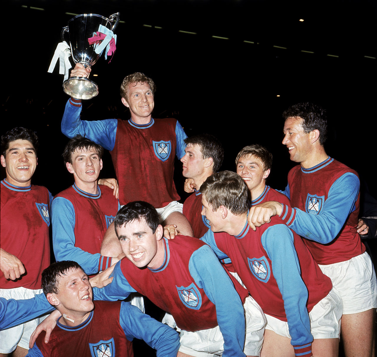 Ronnie Boyce and teammates celebrate winning the European Cup Winners' Cup in 1965