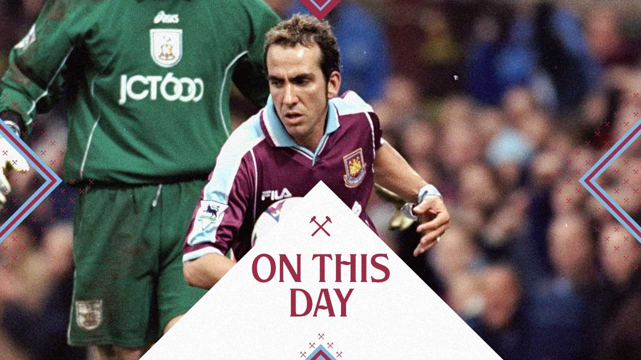 Paolo Di Canio celebrates scoring against Bradford in 2000