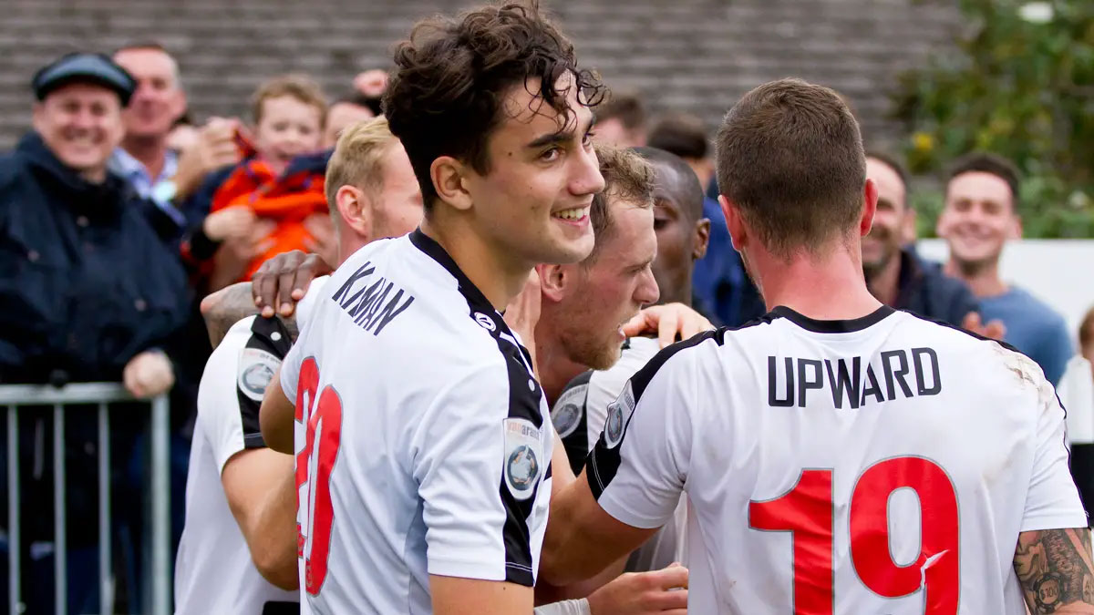 Maximilian Kilman celebrates scoring his first professional goal for Maidenhead United