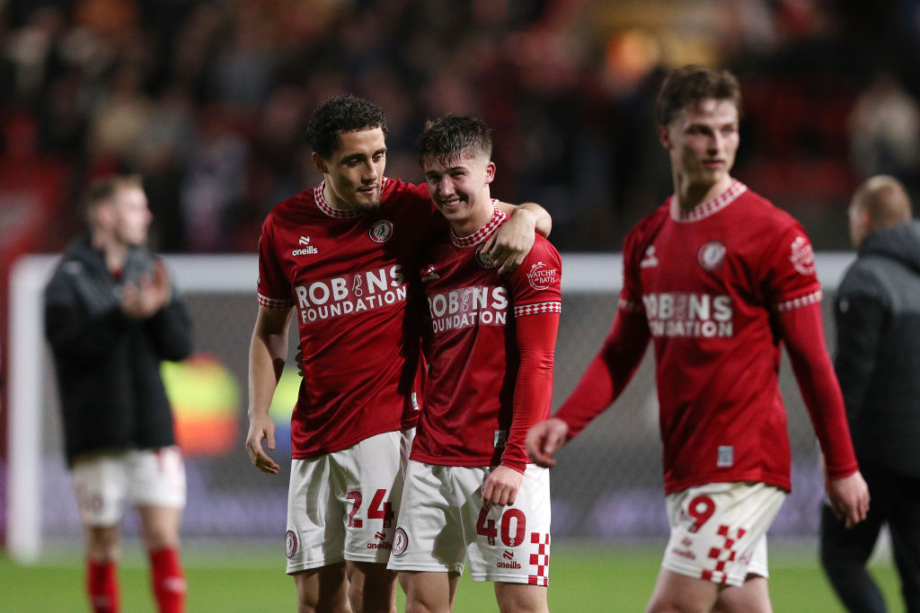 George Earthy celebrates with his Bristol City teammates