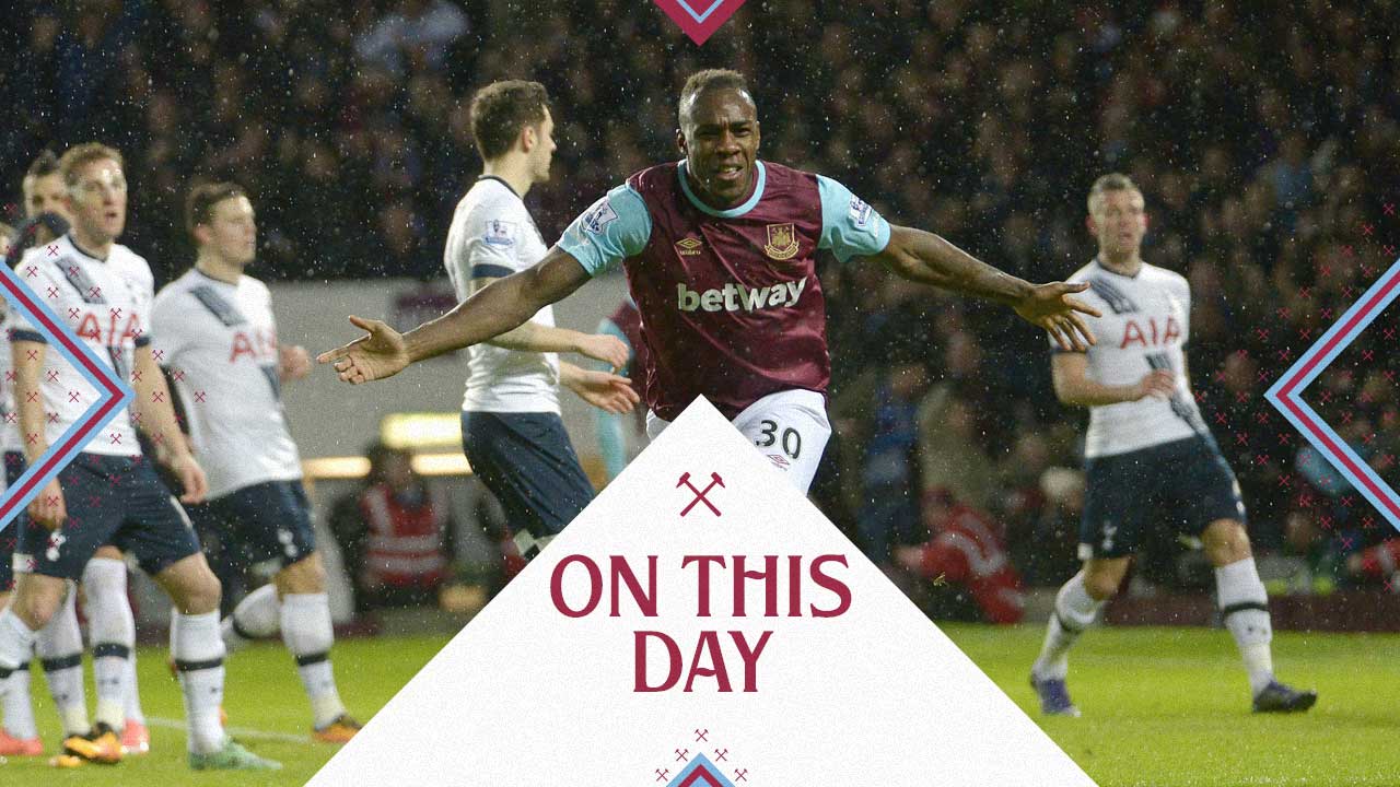 Michail Antonio celebrates scoring against Tottenham in March 2016