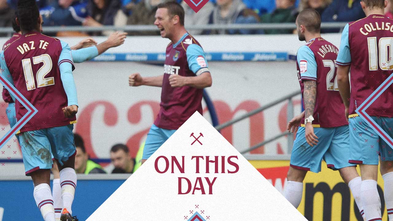 Kevin Nolan celebrates scoring against Cardiff City in March 2012