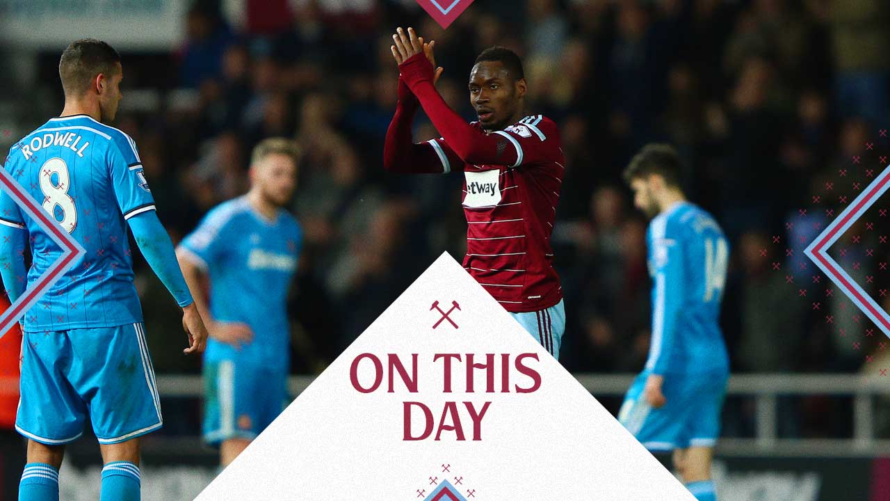 Diafra Sakho celebrates scoring agaisnt Sunderland in March 2015