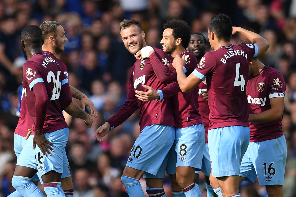 Andriy Yarmolenko celebrates scoring at Goodison Park