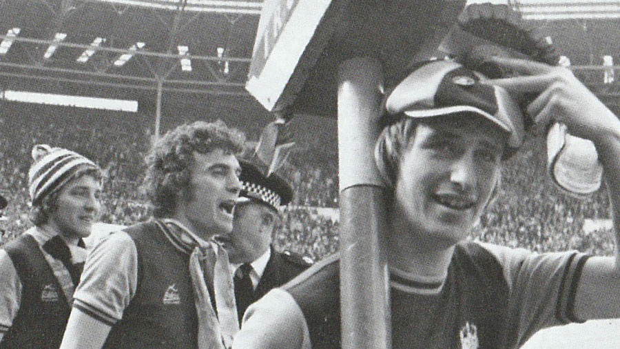 Kevin Lock celebrates winning the FA Cup in 1975