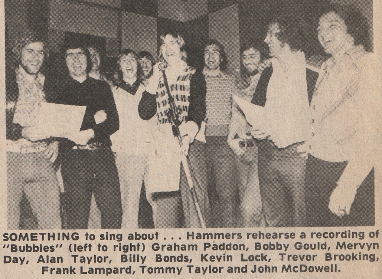 The Hammers squad record 'Bubbles' before the 1975 FA Cup final