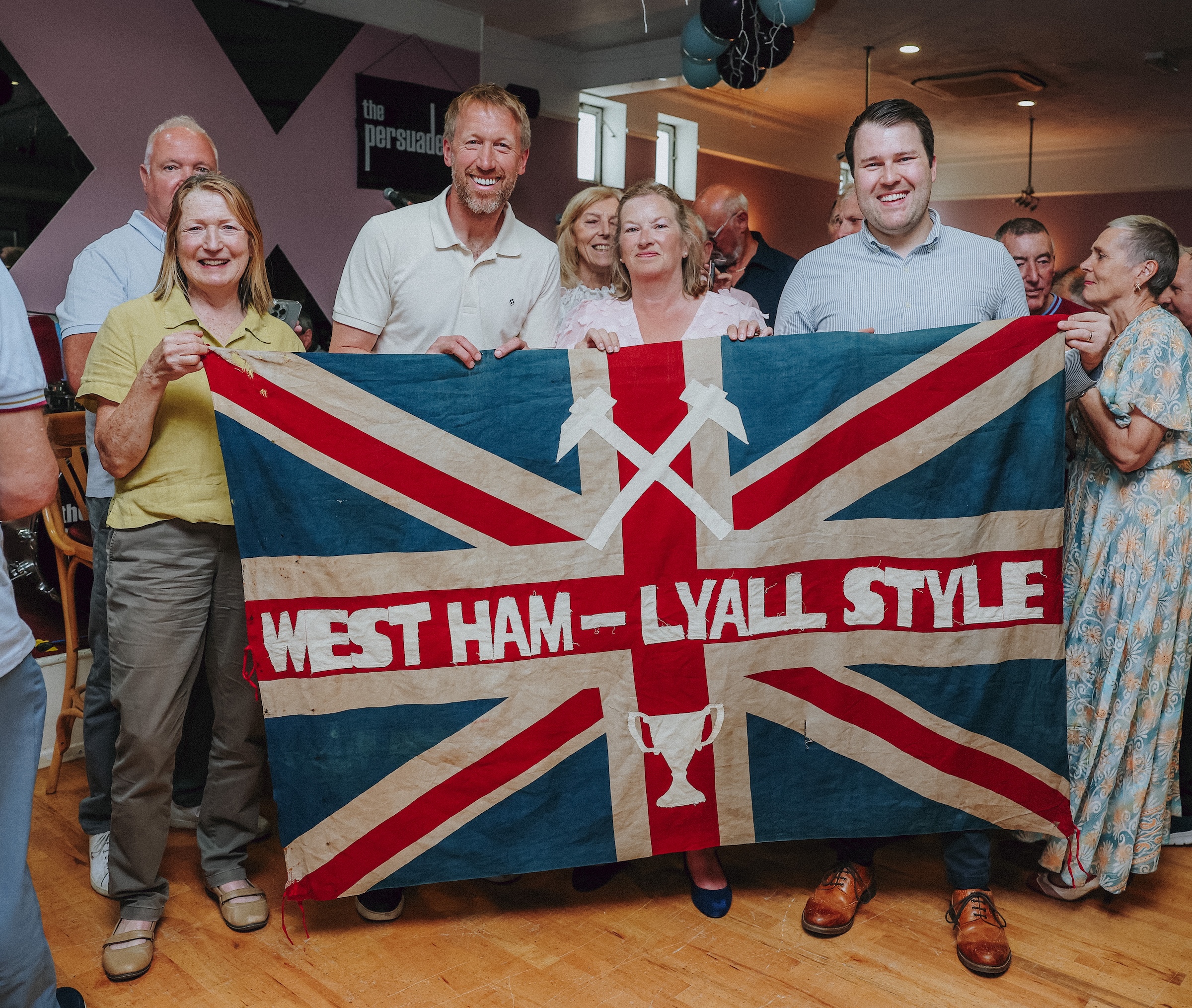 Graham Potter with West Ham John Lyall Style flag